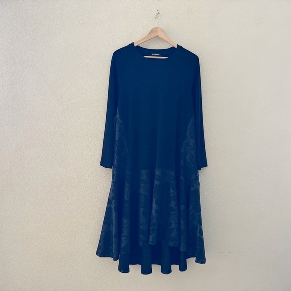 Alembika Oversized Shift Dress Womens Medium Black Mixed Media Floral - Picture 2 of 12